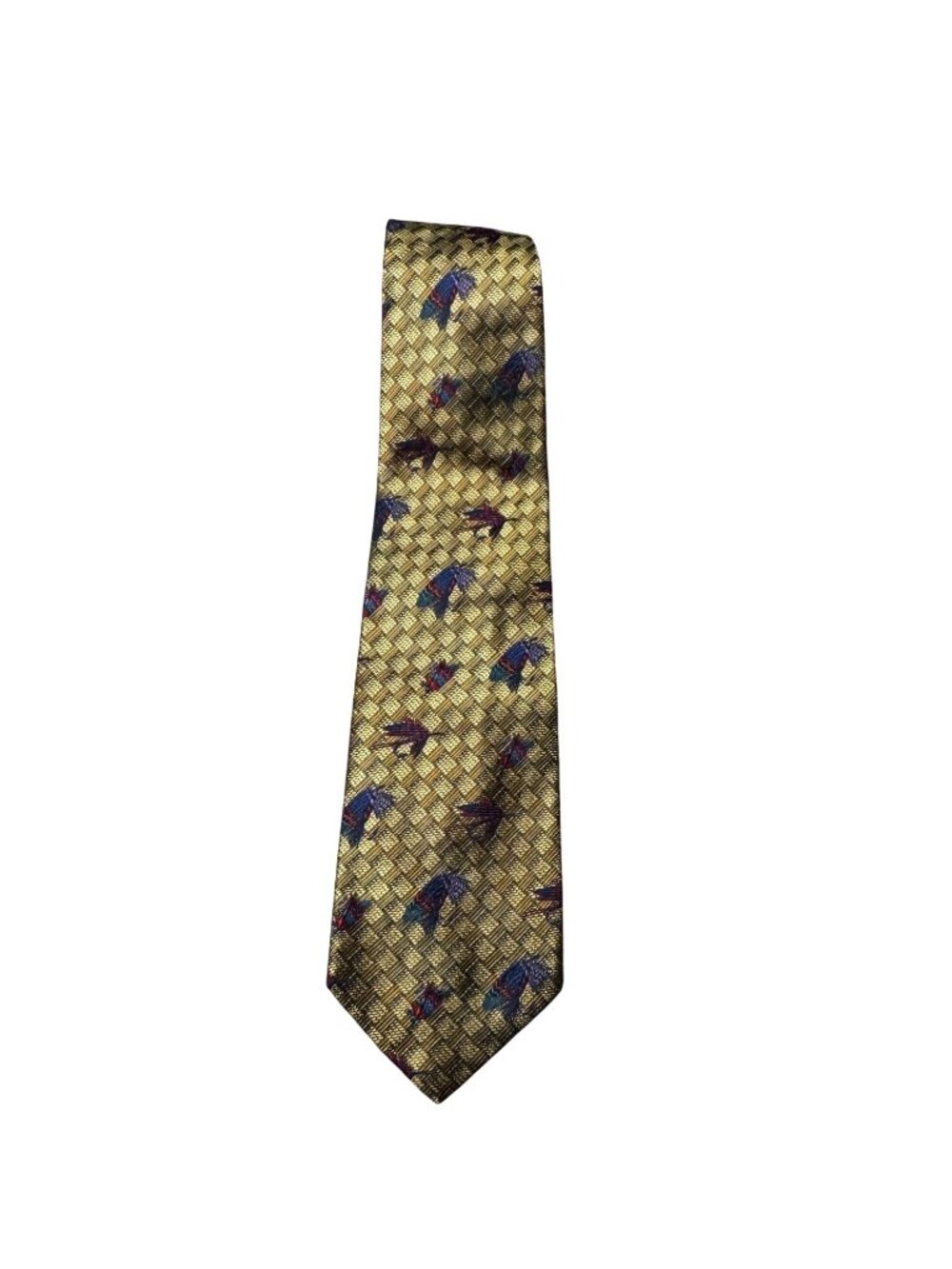 Robert Talbott Silk Tie Yellow Fish Fly Print Hand-Sewn Made In USA